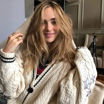 Women Slight Strech  Loose Fit Star Embroidery Trend Tay V-neck Lor Cardigan Fashion Warm Swif T Sweater 2022 Cardigan Mujer